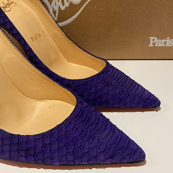 Christian Louboutin Décolleté 554 100 Watersnake Nabuck Purple Pop - Picture 9 of 11